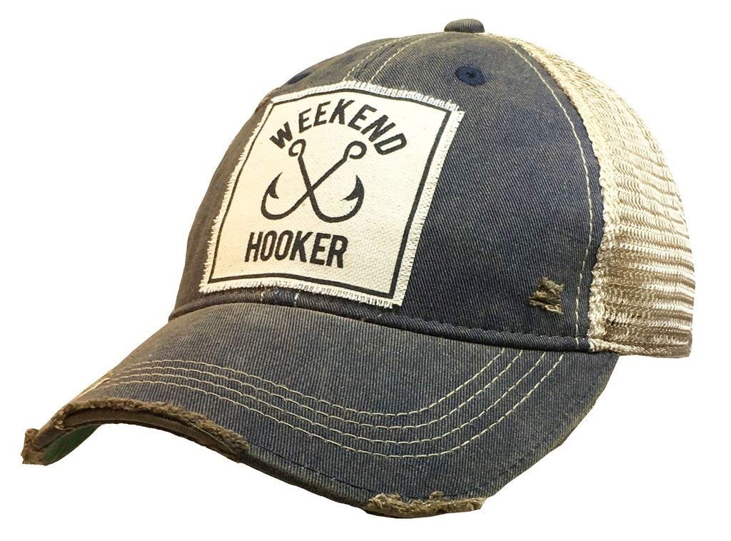 VINTAGE LIFE Distressed Baseball Cap, Funny Trucker Hat, Unisex, Weekend Hooker