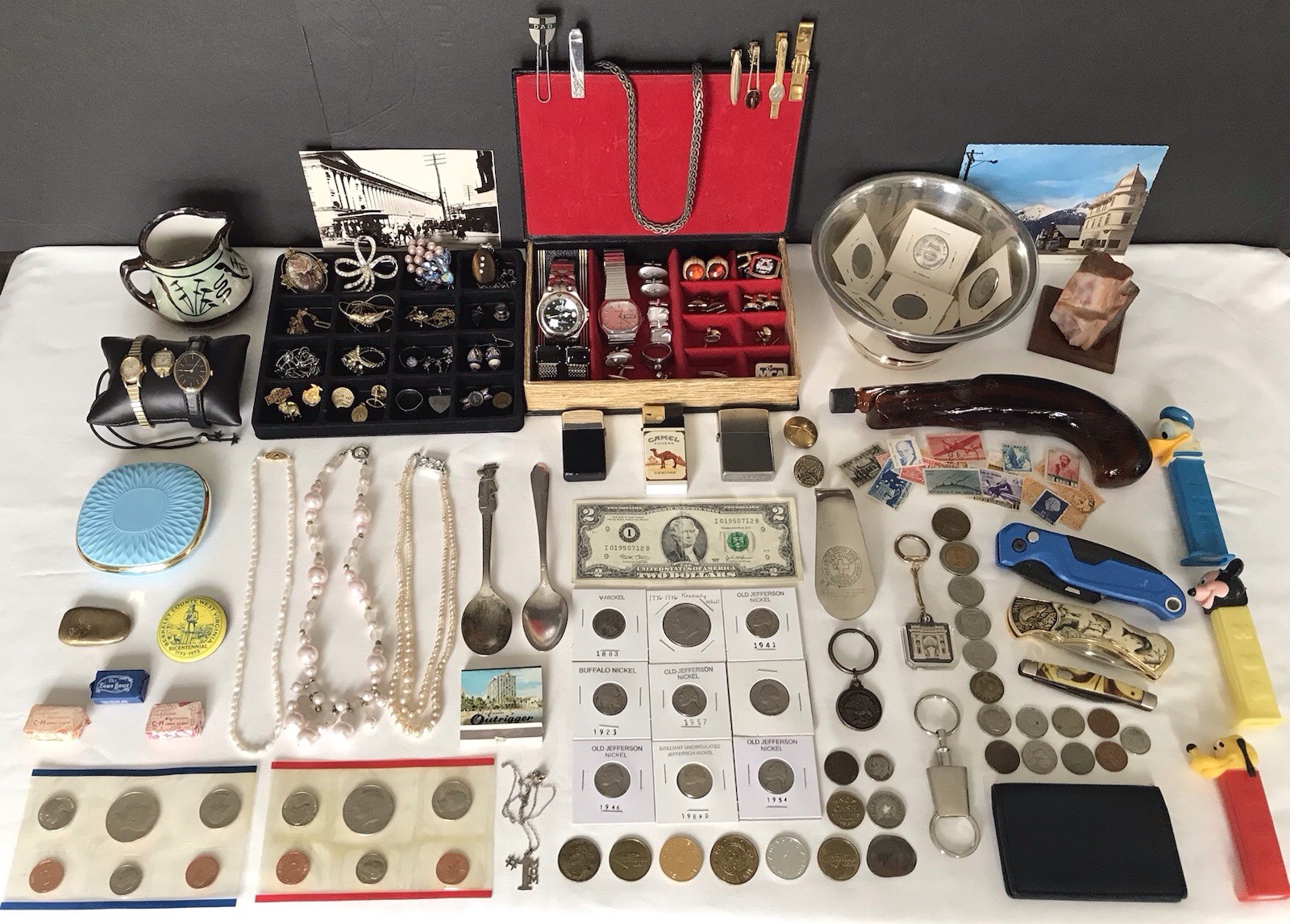 VTG/Antique Estate/Auction ~ Coins/Sterling/Knives/Jewelry/Lighters/Stamps 150+