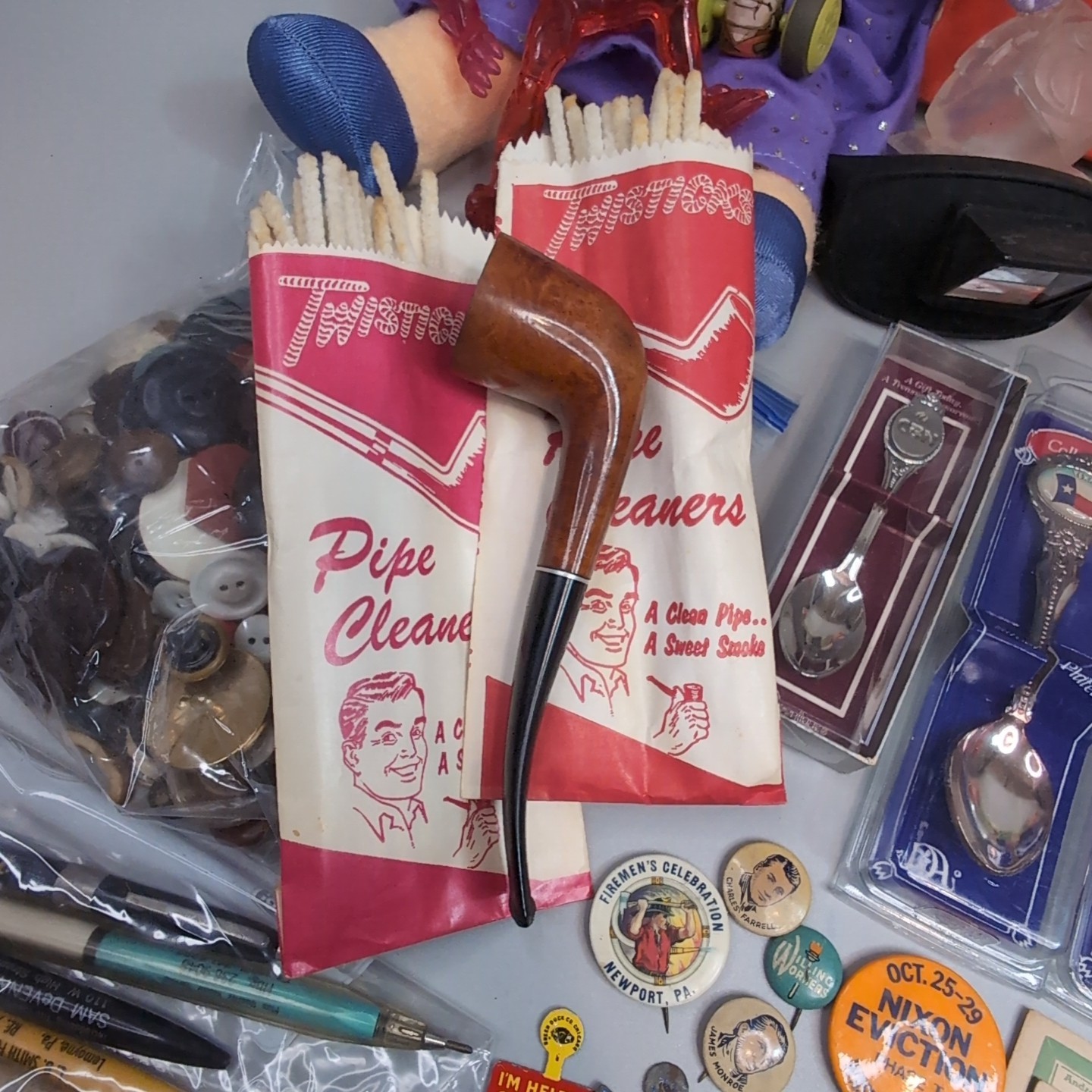 Vintage Collectibles Lot – Coins, Gemstones, Spoons, Toys, Spoons, Pins – Estate