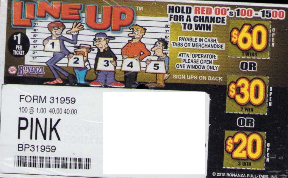 Pull Tab Ticket – Hard Card Tickets – Game – 6 Pack – Line Up – 100 ct ea
