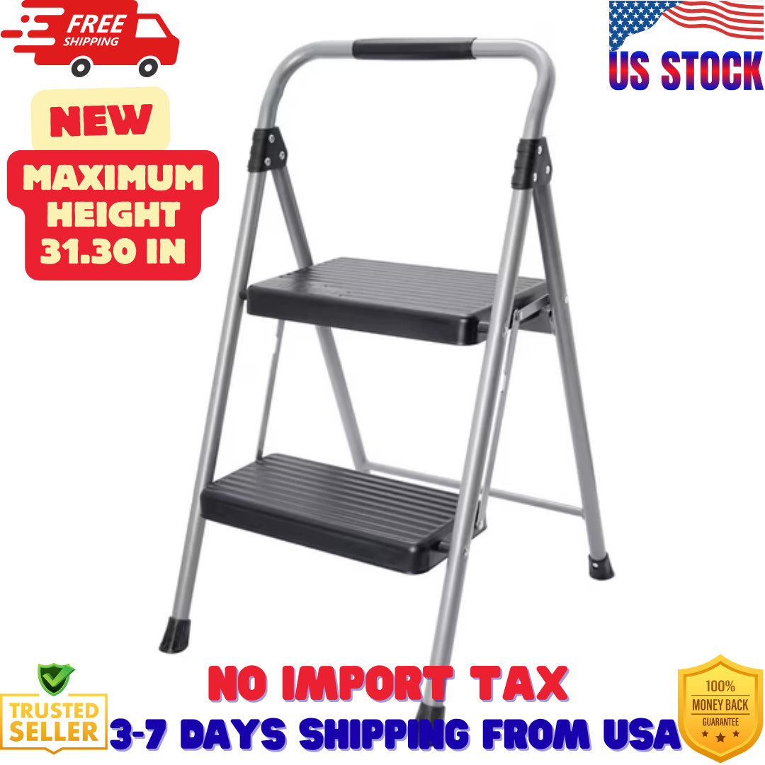 Hyper Tough Gray & Black 2-Step Steel Large Platform & Foldable Step Stool