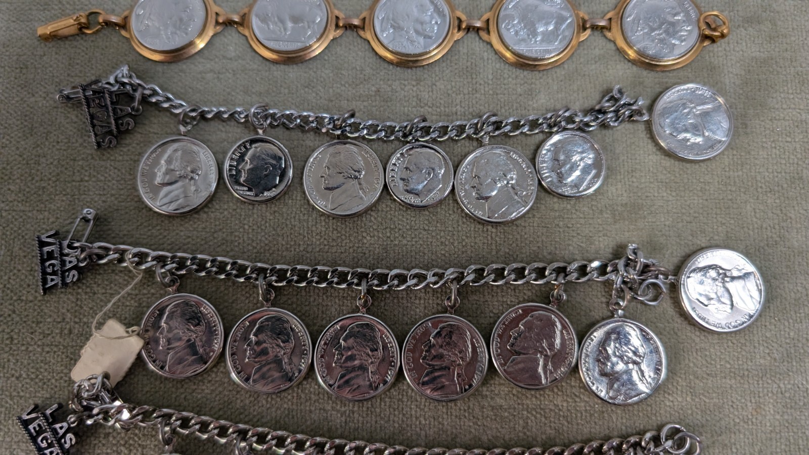 Lot of 10 Coins bracelets Vintage Nickels Dimes Pennie Indian Head