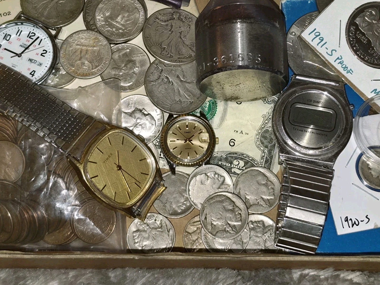 Estate Sale Junk Silver Junk Drawer ~ Coins, Vintage Watches, Jewlery, Wheaties