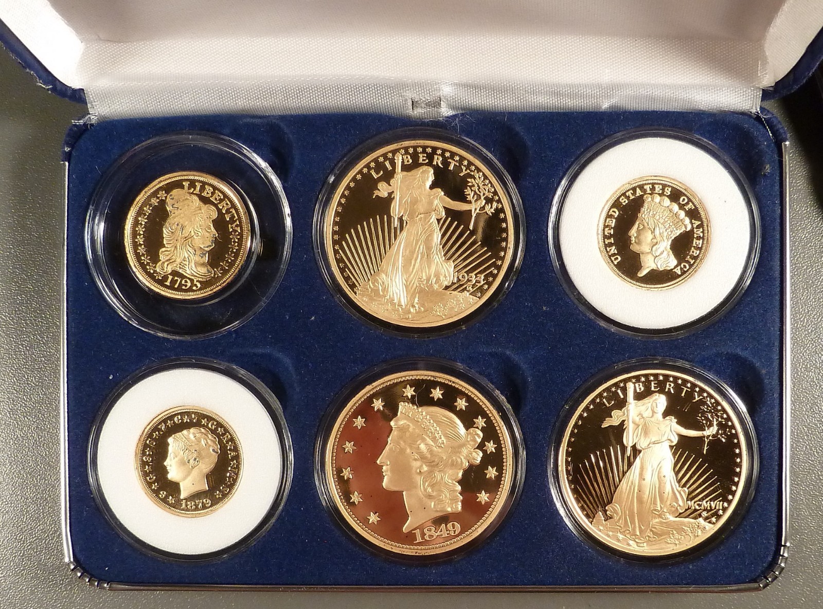 6 pc Gold Proof Set (stamped COPY), with 24K Gold Overlay, Nat Collectors Mint.