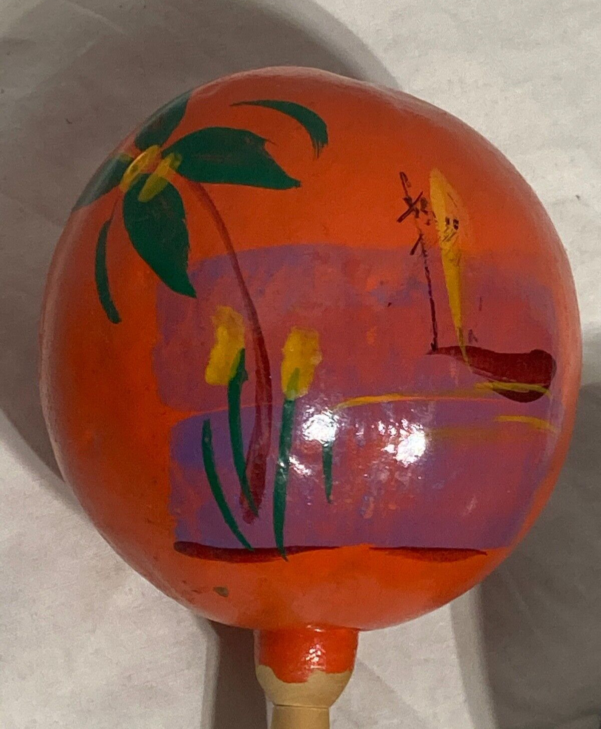 Vntg Maracas Wooden Hand Shaker Instrument Green Orange. Lot of 2. Mexico