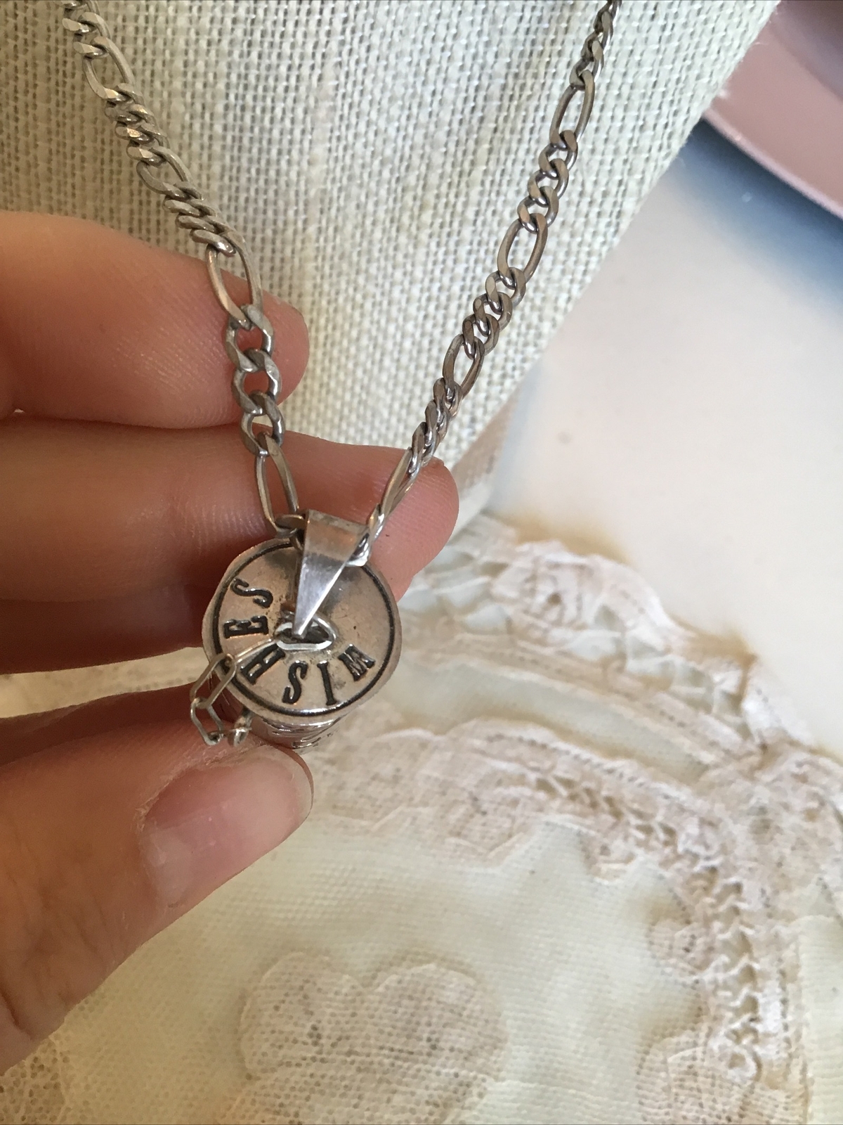 Mexico 925 Sterling Silver Signed eFs Wish Necklace Angels Italy 925 Chain 18.8g