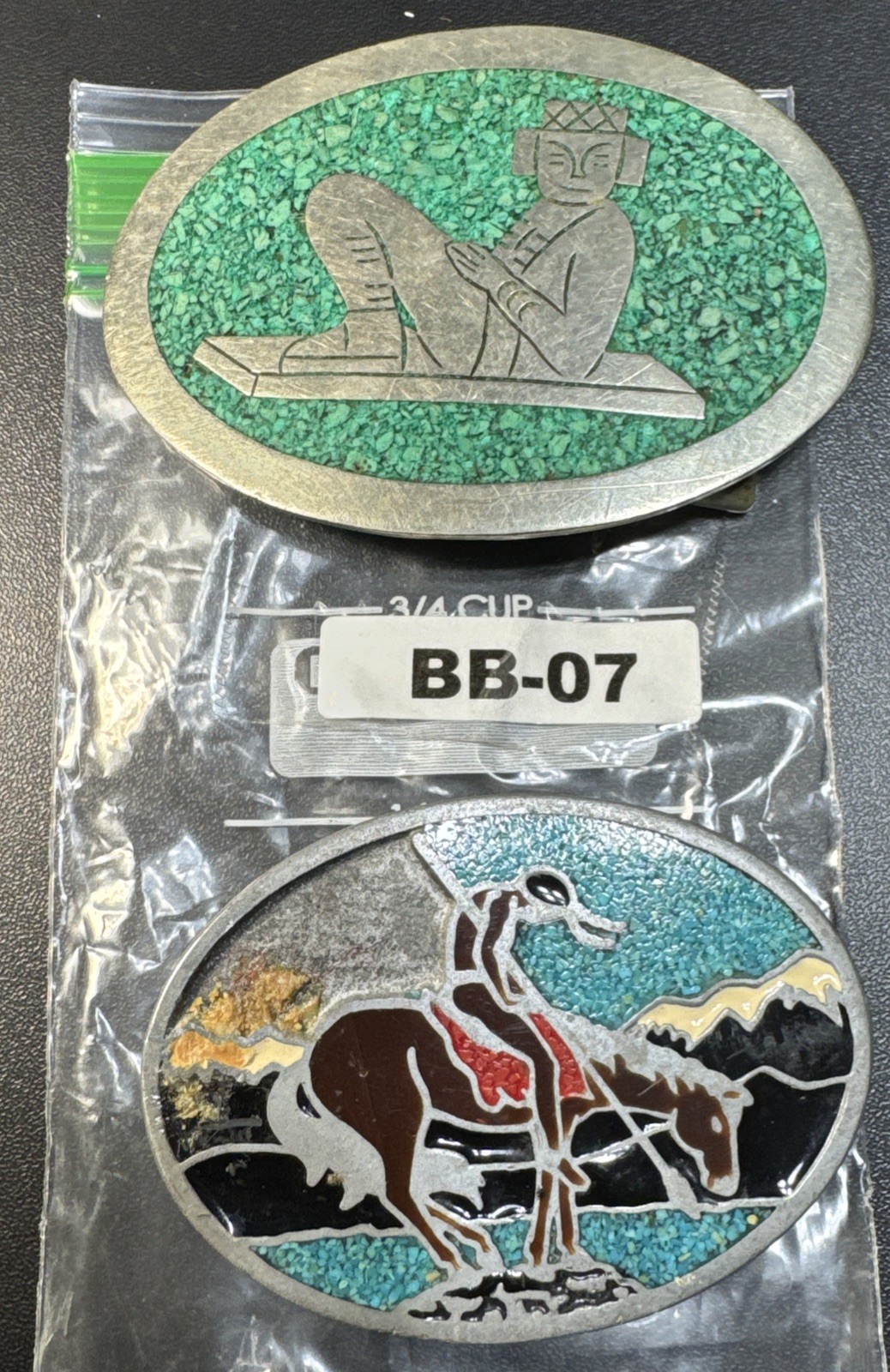 Lot of 2 Vintage Inlay Belt Buckles DeBry For Repair + Hecho en Mexico BB-07