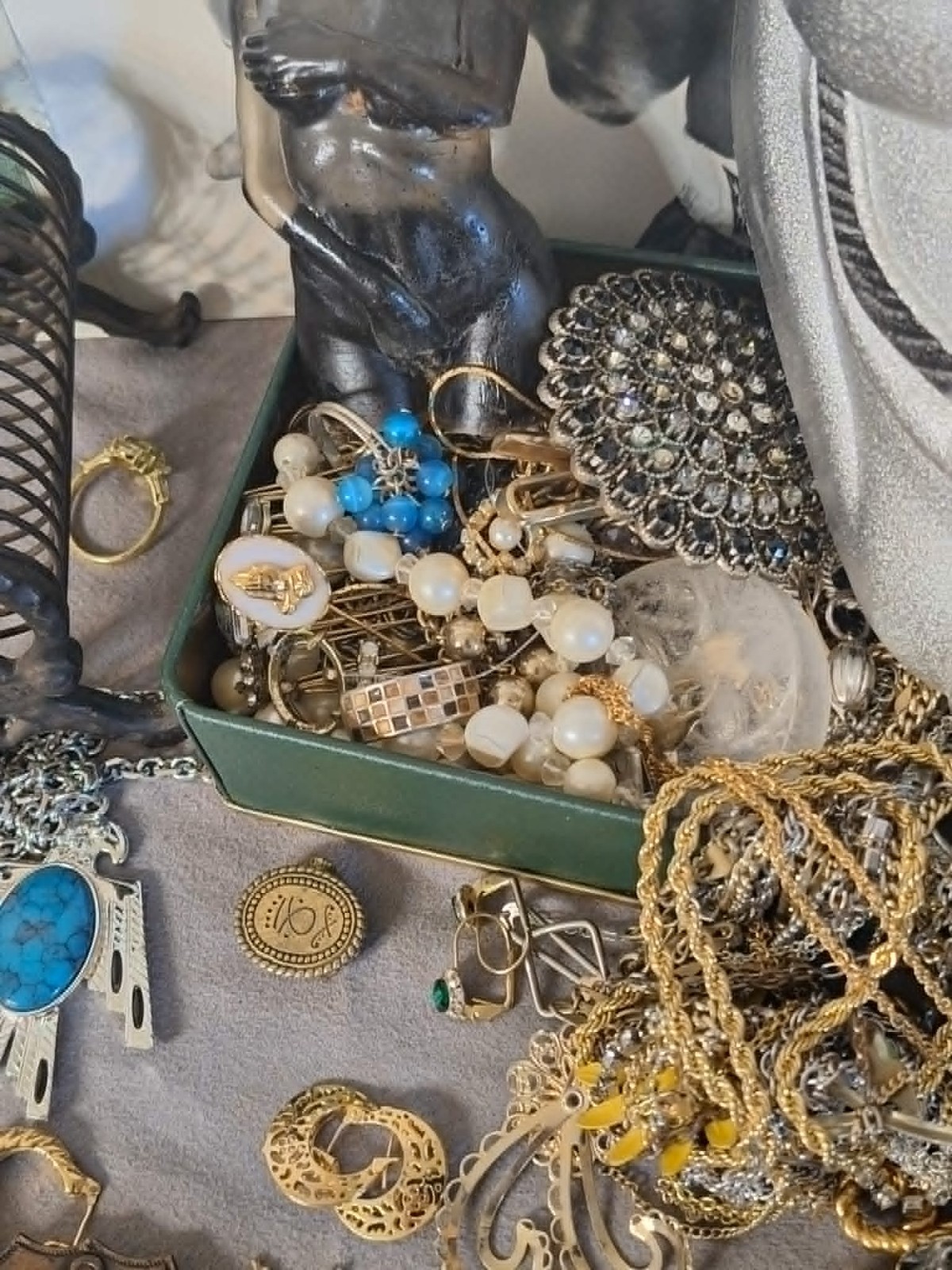 Estate Junk Drawer Lot Vintage Coins, Pocket Knife, Rings, , More