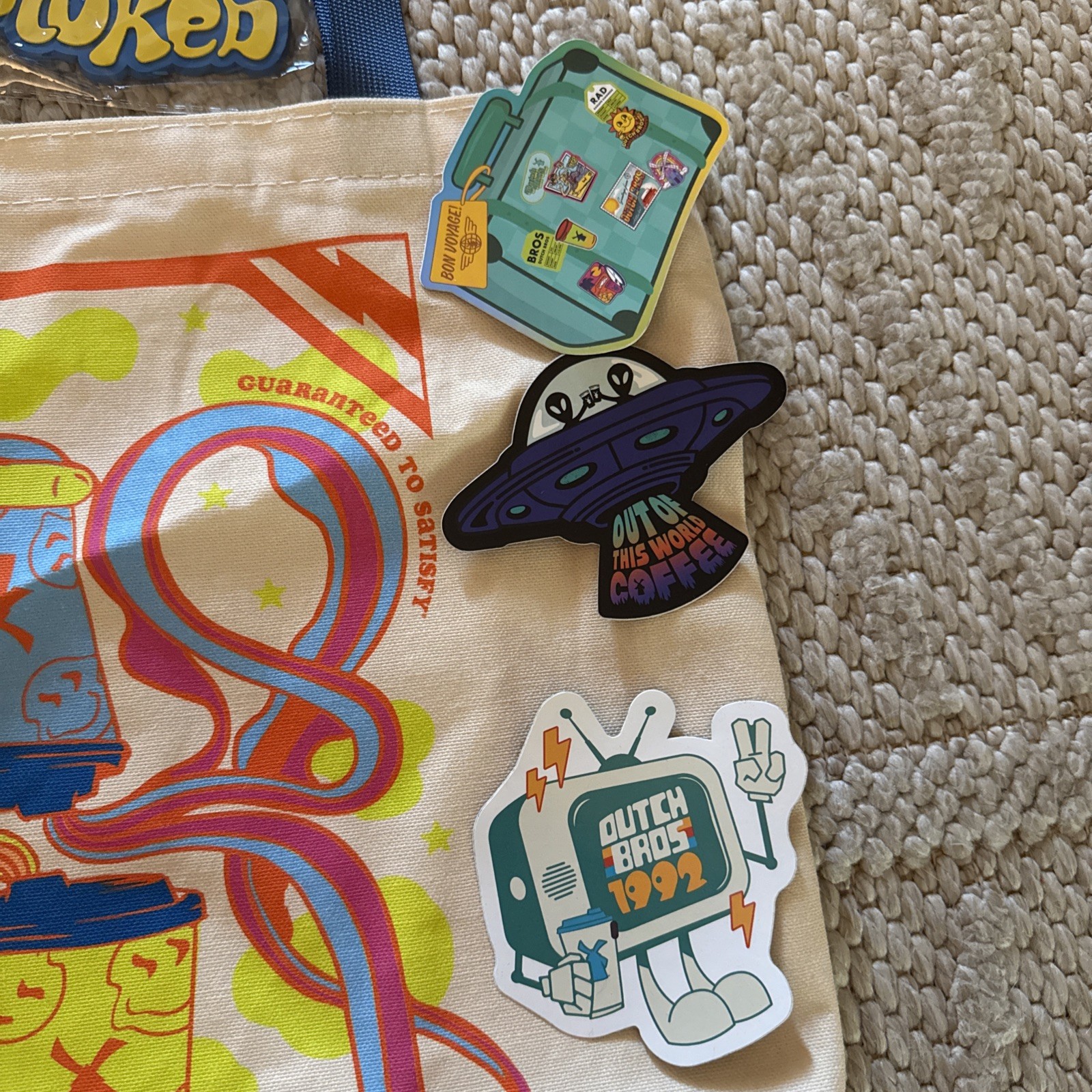 Dutch Bros Limited Edition Tote Bag *BLUE* Handles-With Stickers and keychain!