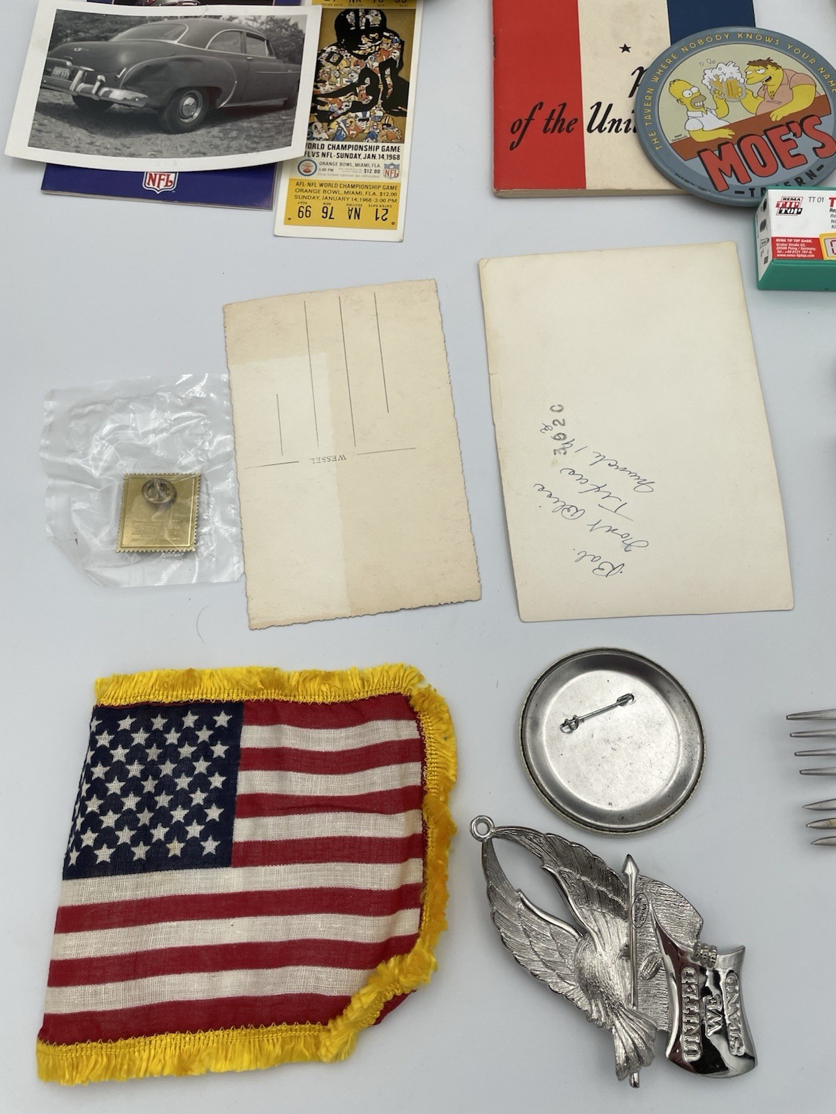 VTG 28pc Mixed Grandpa Lot: Military, USA, Car, Postcards, Photos, Football TG1