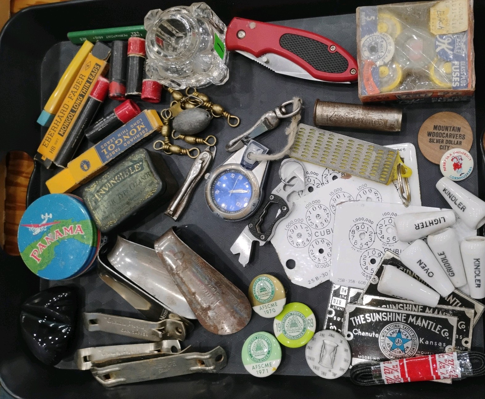 Grandpa’s Junk Drawer Knife , key chains, Watch, Pins, office, bottle openers +