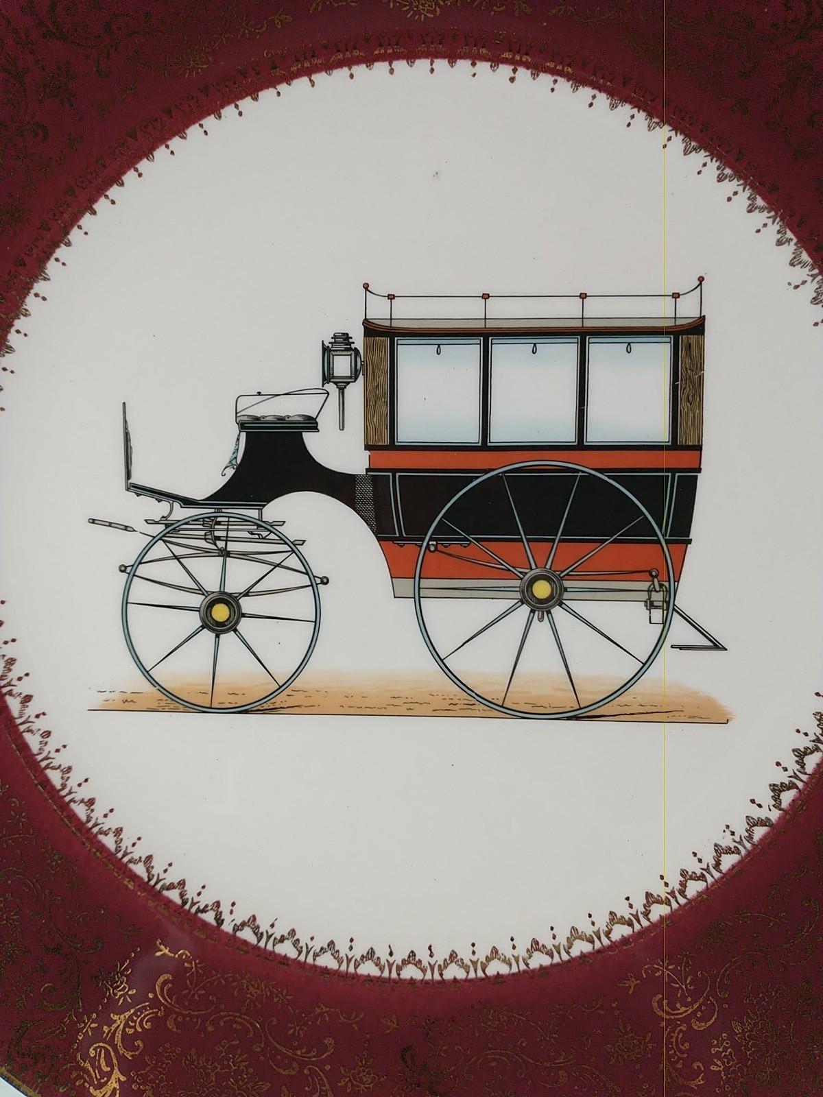 Imperial Salem China Stagecoach Plate 23K Gold Trim Vintage USA