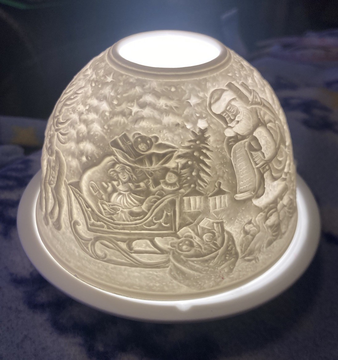 NEW Fairy Lamp Luumii Light Domes Santa Sleigh LED White Porcelain 4.75x 3”