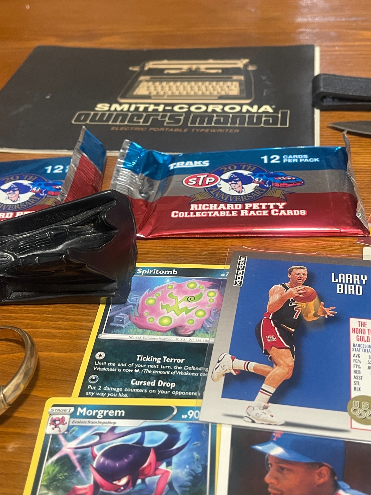 Vintage Junk Drawer Lot KNIFE ,BASEBALL , BASKETBALL Cards, GPK, CDS, Pokémon