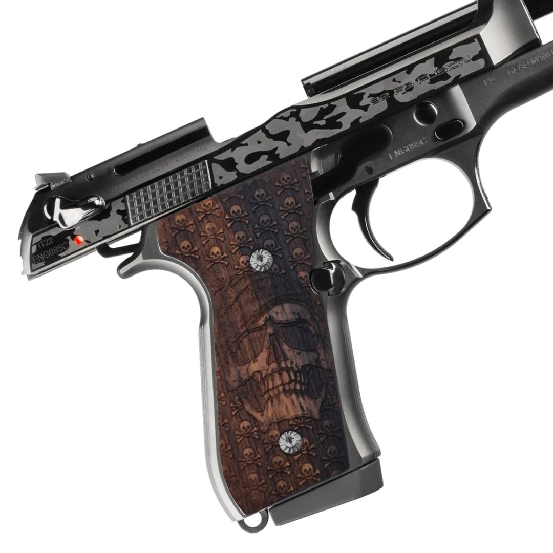 Zib Grips Art Series Wood Pistol Grips for Beretta 92/M9, Skull with Hat
