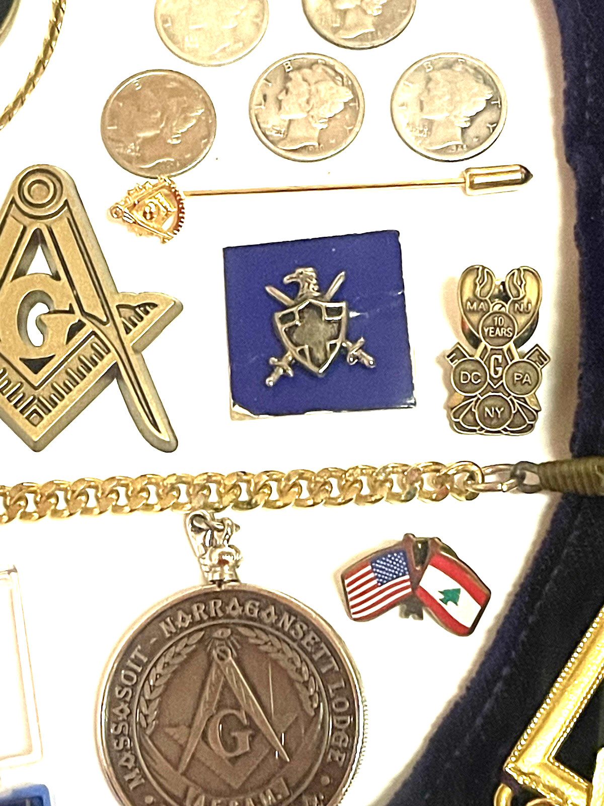 Vintage Junk Drawer Masonic Lot Silver Gold Jewelry Token Coin Medal Collar Old