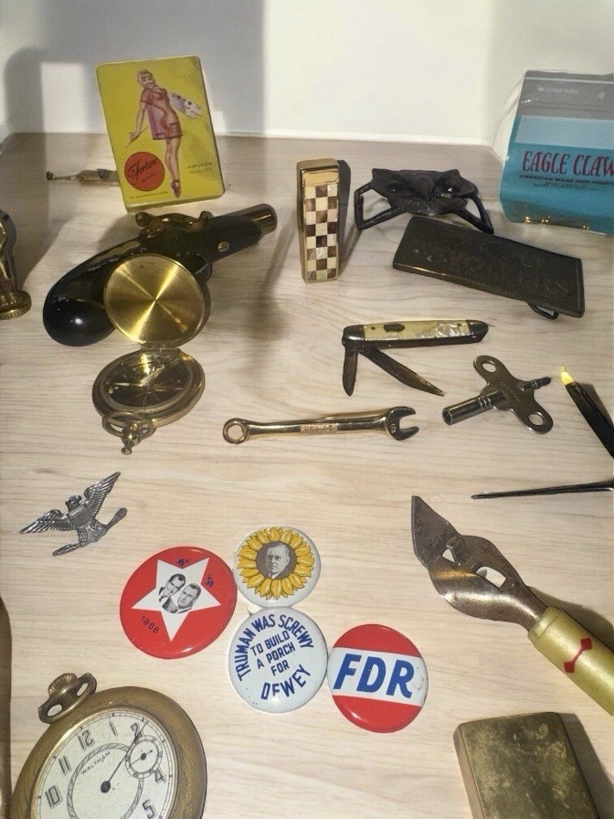 Gentleman’s 24 Pc Lot VTG WW2 Collectibles Pipes Knives Waltham Lighter & More!