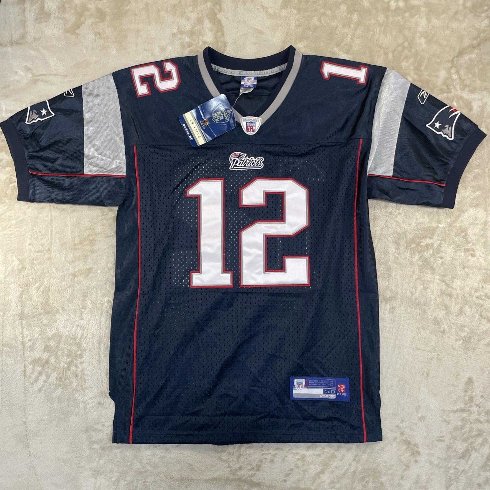 VTG Reebok New England Patriots Tom Brady #12 Blue Jersey Unisex Adult Sz 50 NWT