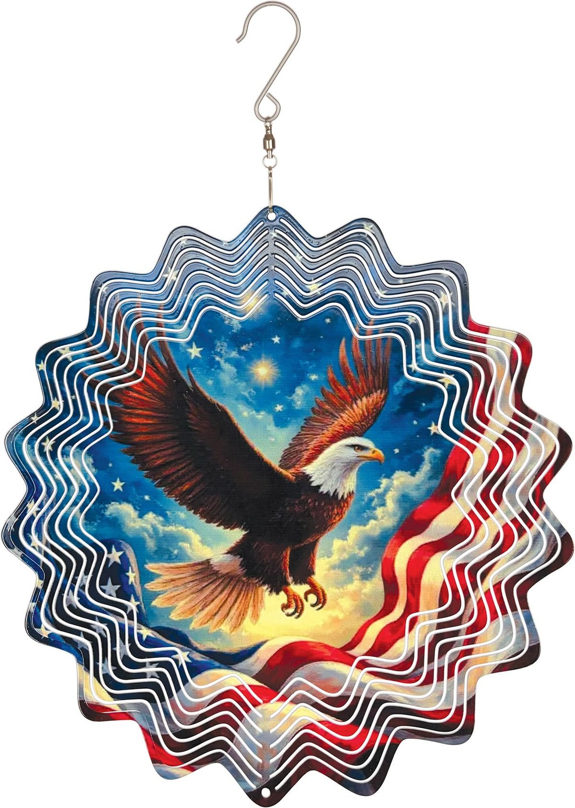 Sunset Vista Freedom Eagle Patriotic Wind Spinner 11″ Red Blue White Decor