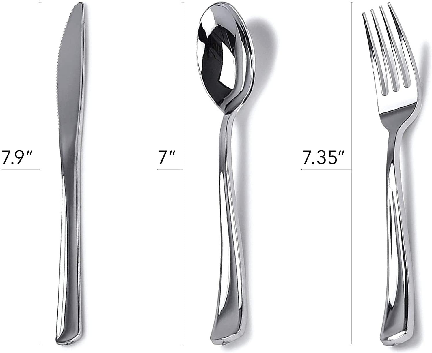 Pre-Rolled Dinner Napkin and Cutlery, Silver/Metallic Plastic (200 Sets)
