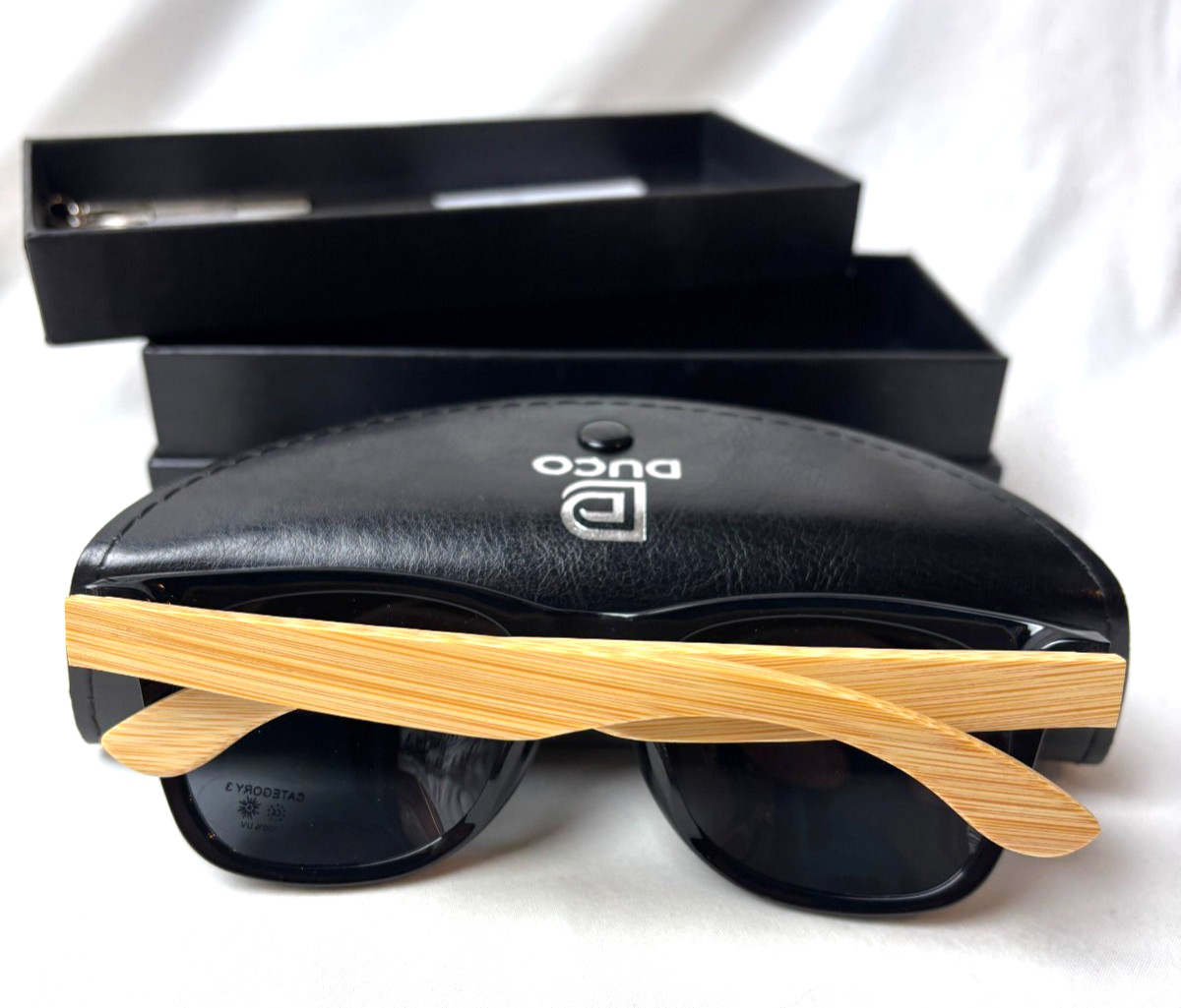 DUCO Polarized Walnut Wooden Sunglasses DC2141, black Lens, Bamboo Temple