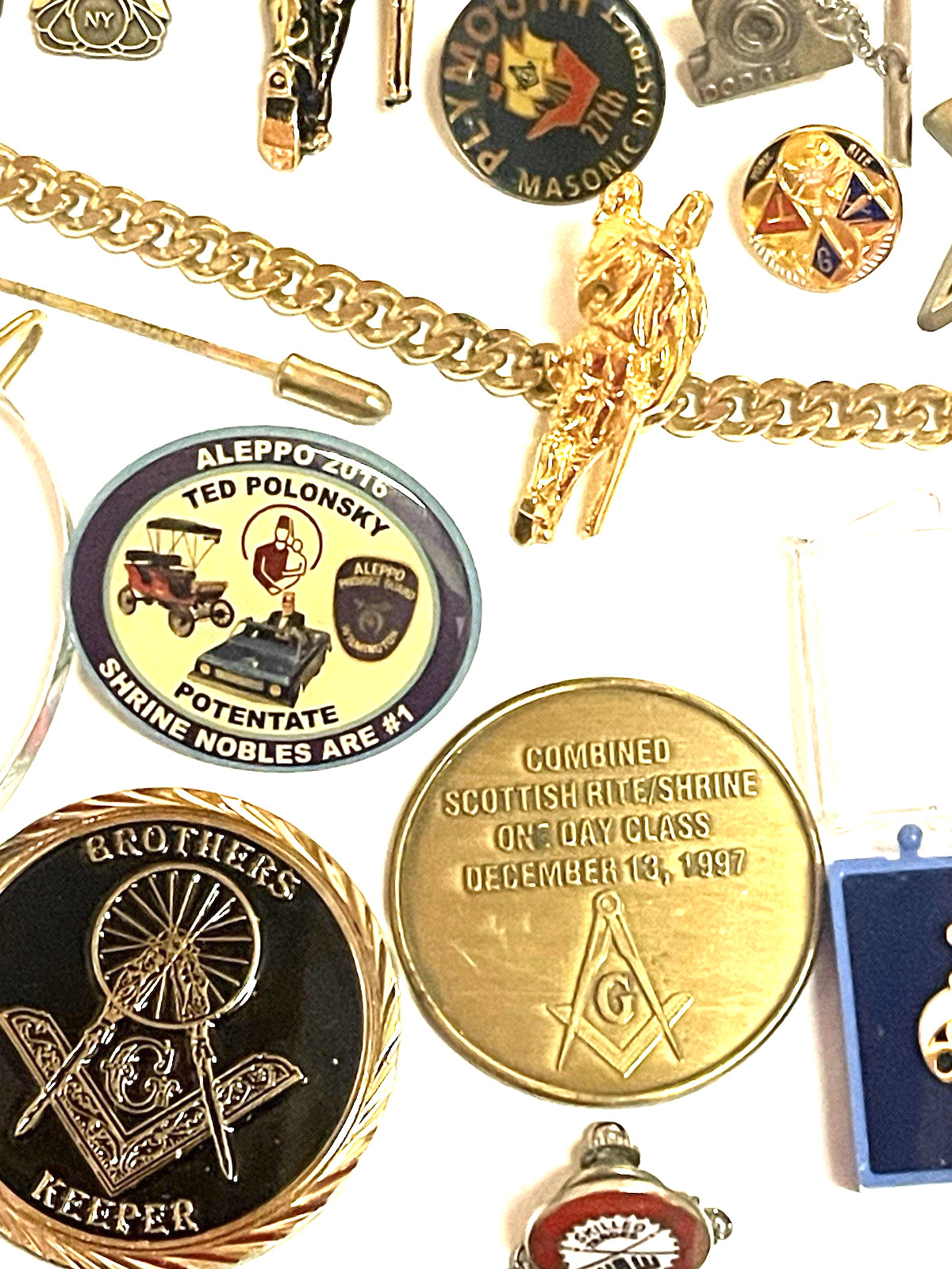 Vintage Junk Drawer Masonic Lot Silver Gold Jewelry Token Coin Medal Collar Old