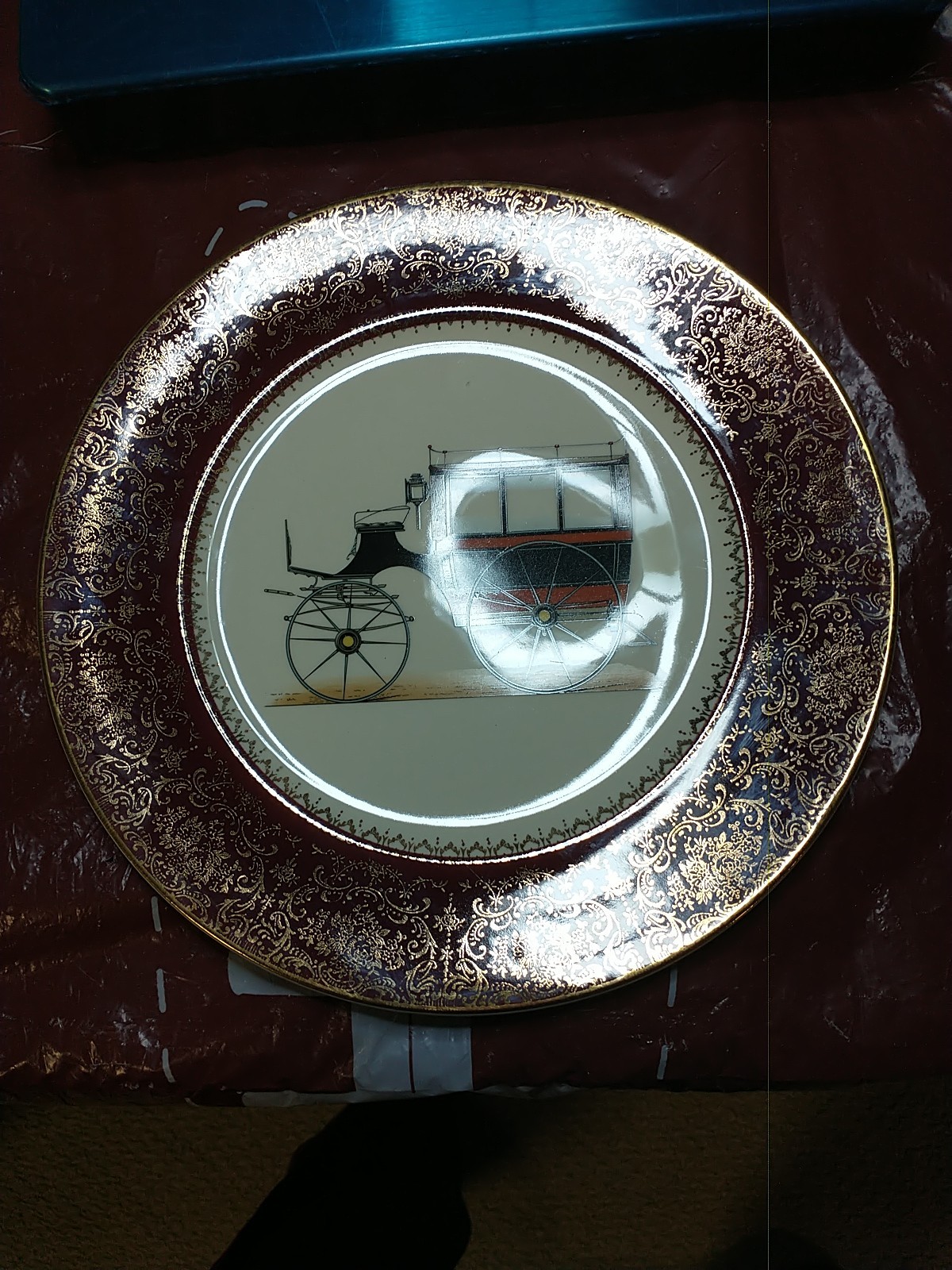 Imperial Salem China Stagecoach Plate 23K Gold Trim Vintage USA