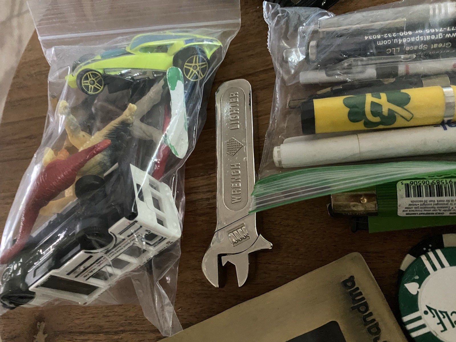 Vintage Estate JUNK DRAWER Lot Advertising Pens Lighters Toys Dice