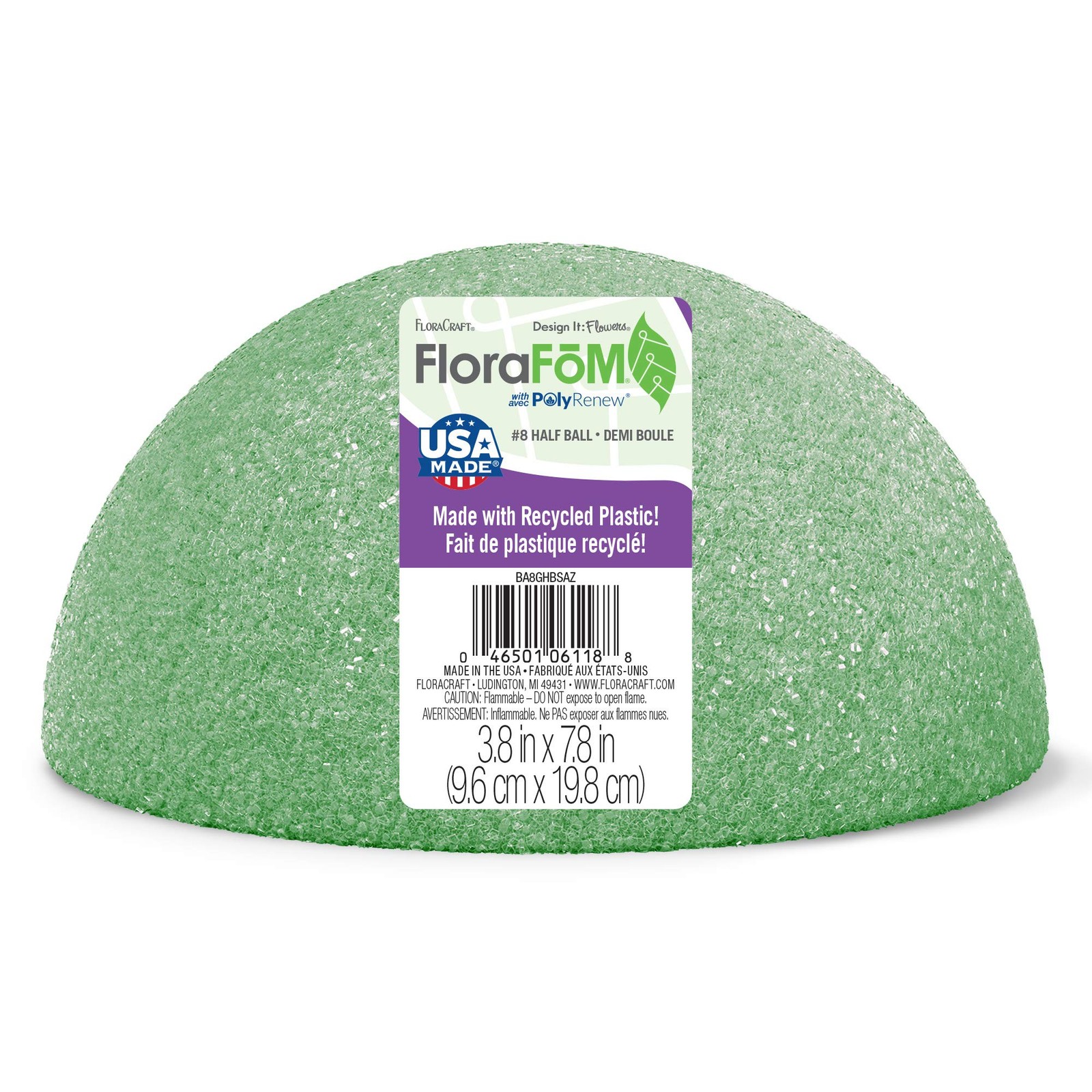 FloraCraft FloraF≈çM Half Ball 3.8 Inch x 7.8 Inch Green,Styrofoam Forms